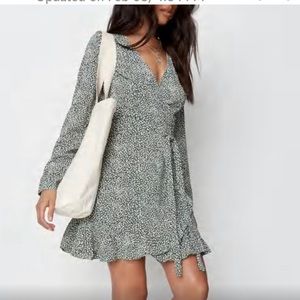 Green Sprinkle Print Ruffle Wrap Tea Dress